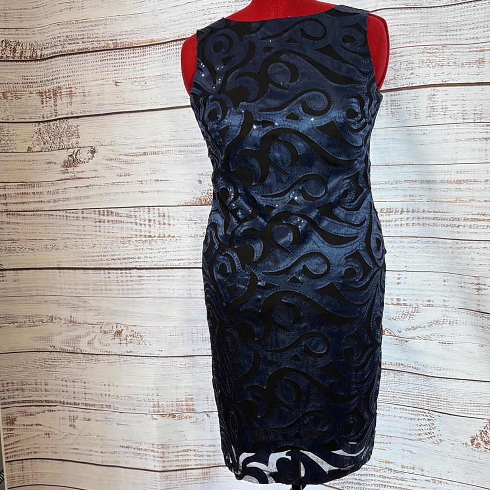 Onyx Nite Midnight Blue & black Swirl Midi Dress size 10‎